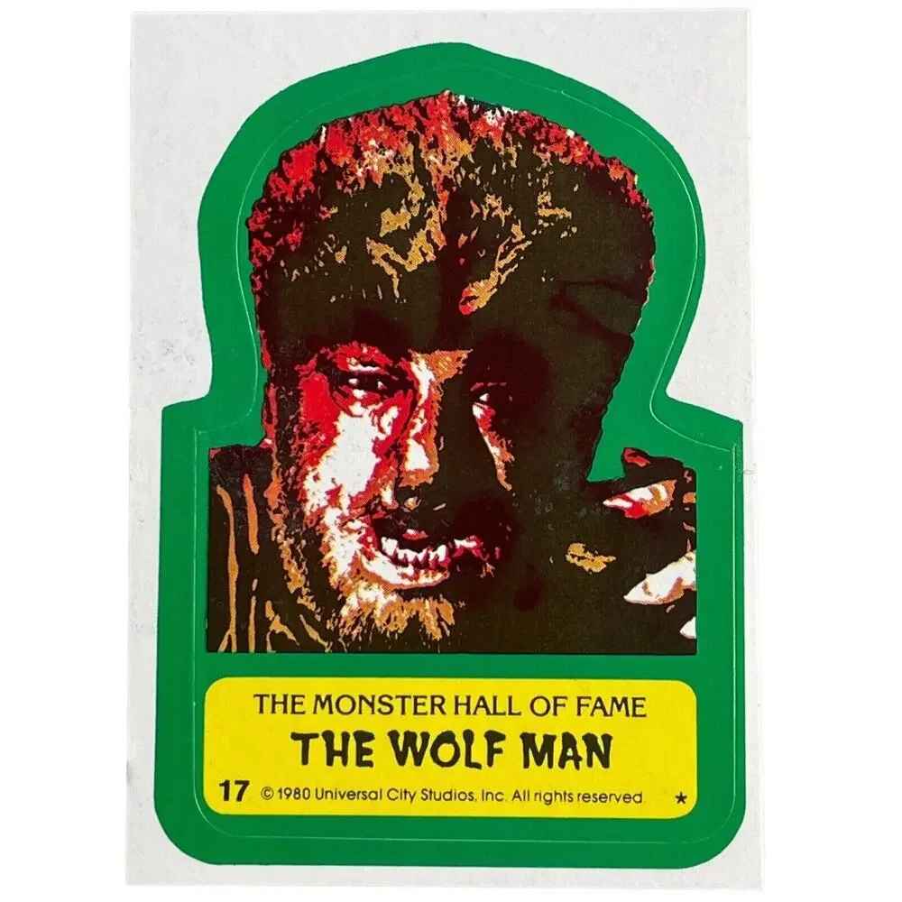 1980 Universal City Studios Monster Hall of Fame Sticker Card #17 The Wolf Man